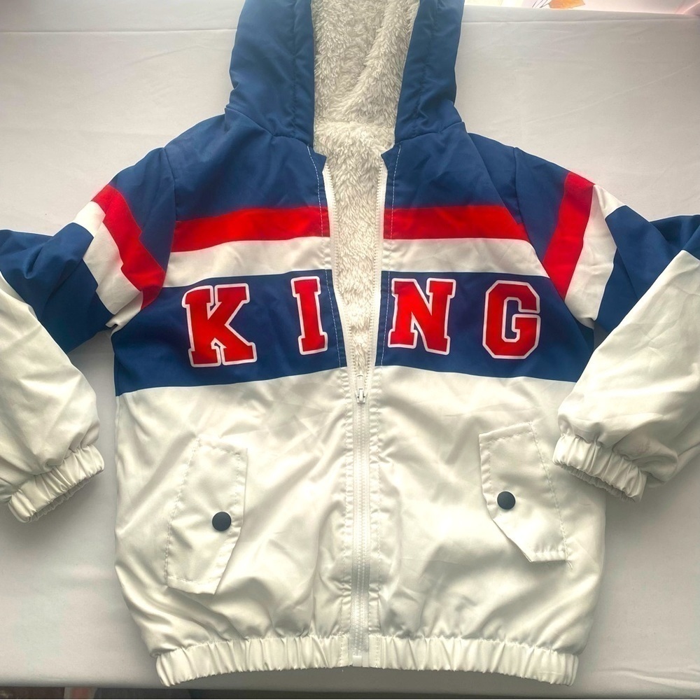 “KING” Boys Color-block Jacket Faux Fur Inner Lining Polyester Size 7Y NWOT